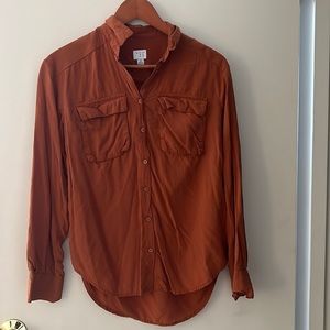 Women’s burt orange fall button up shirt